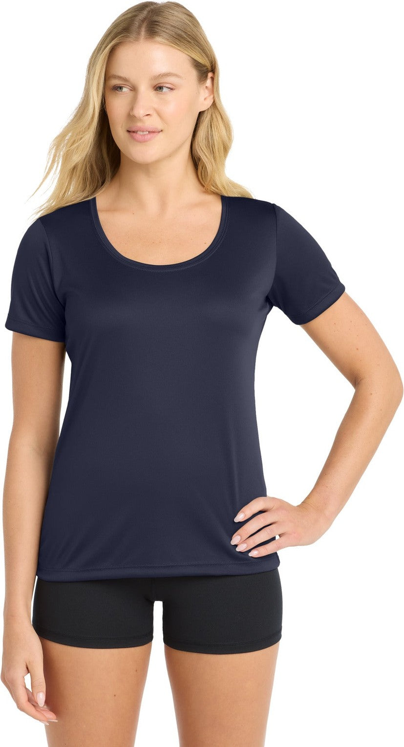 True Navy Sport-Tek Women's Posi-UV Pro Scoop Neck Tee. LST420