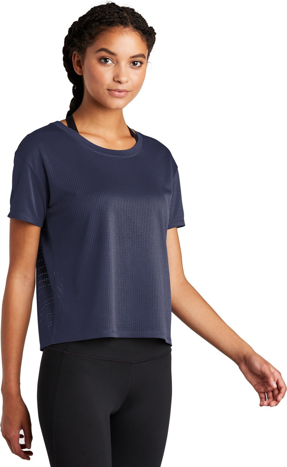 True Navy Sport-Tek Women's PosiCharge Draft Crop Tee. LST411