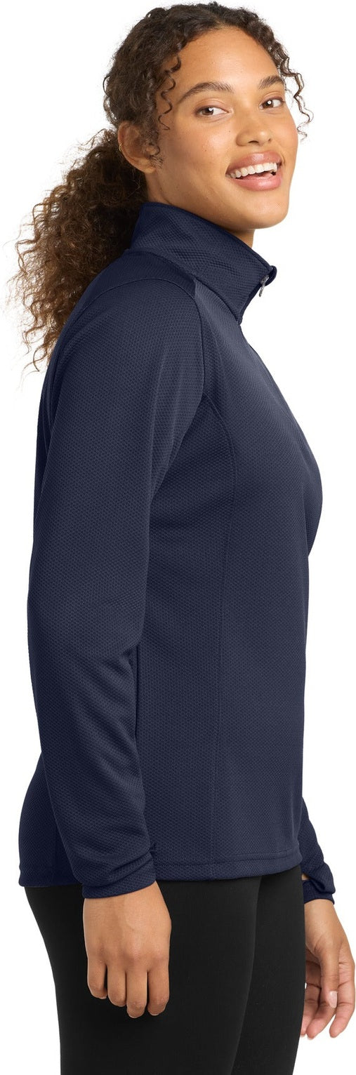True Navy Sport-Tek Women's Sport-Wick Textured 1/4-Zip Pullover. LST860