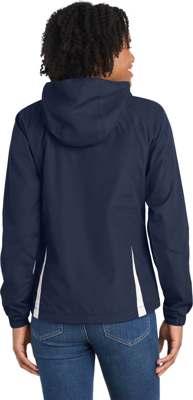 True Navy/Wht Sport-Tek Women's Colorblock Hooded Raglan Jacket. LST76