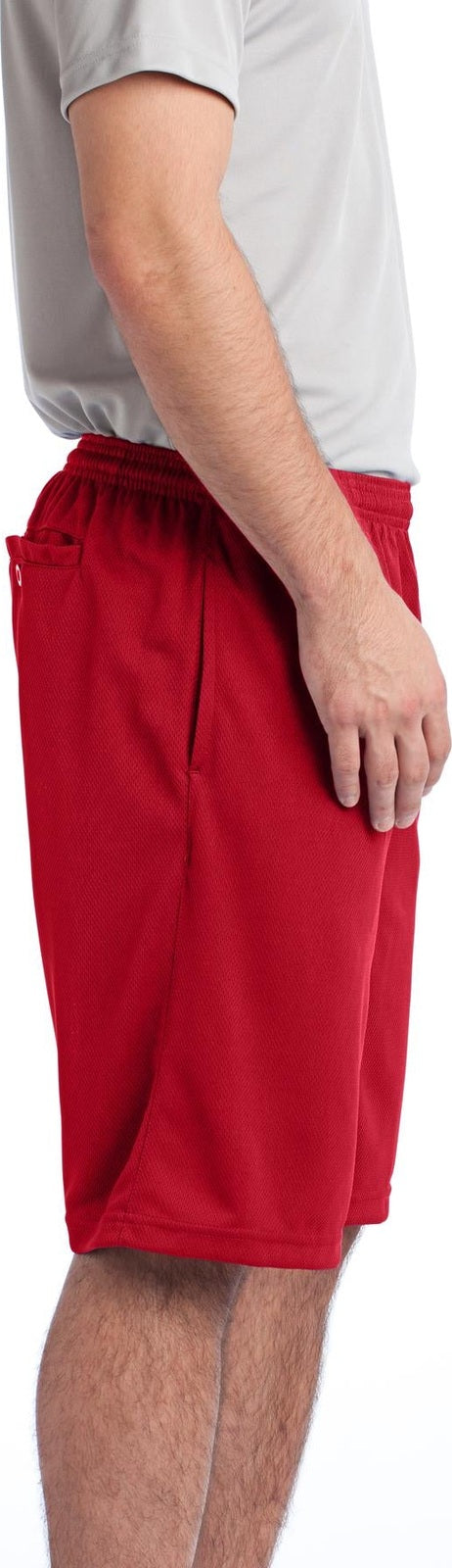 True Red Sport-Tek PosiCharge Tough Mesh Pocket Short. ST312