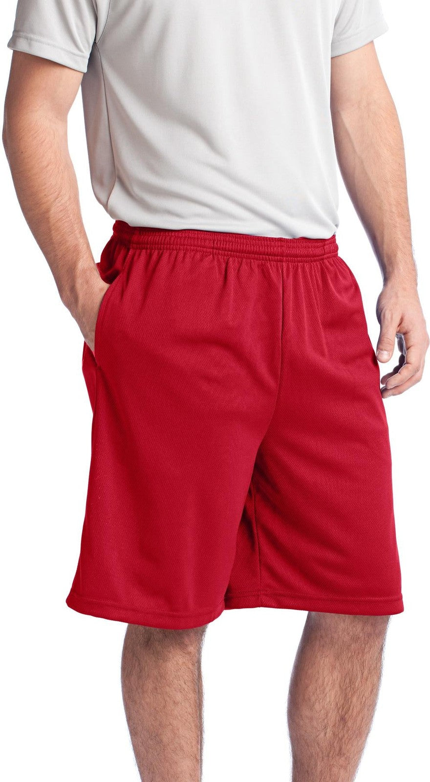 True Red Sport-Tek PosiCharge Tough Mesh Pocket Short. ST312