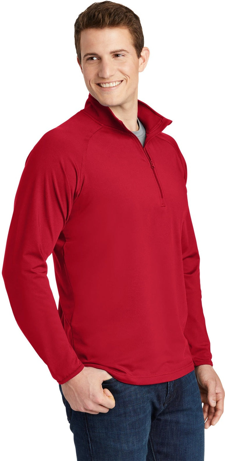 True Red Sport-Tek Sport-Wick Stretch 1/4-Zip Pullover. ST850