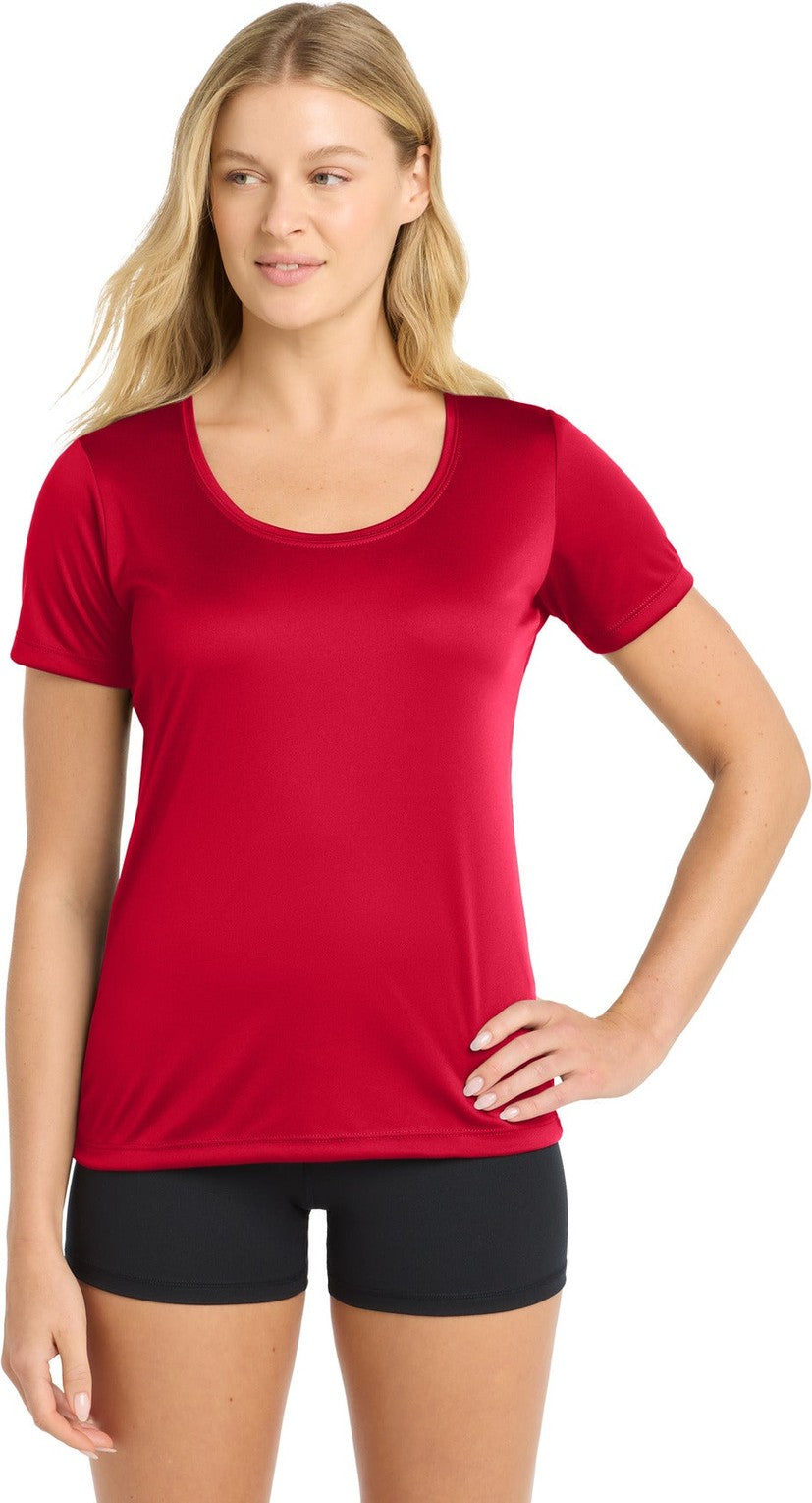 True Red Sport-Tek Women's Posi-UV Pro Scoop Neck Tee. LST420