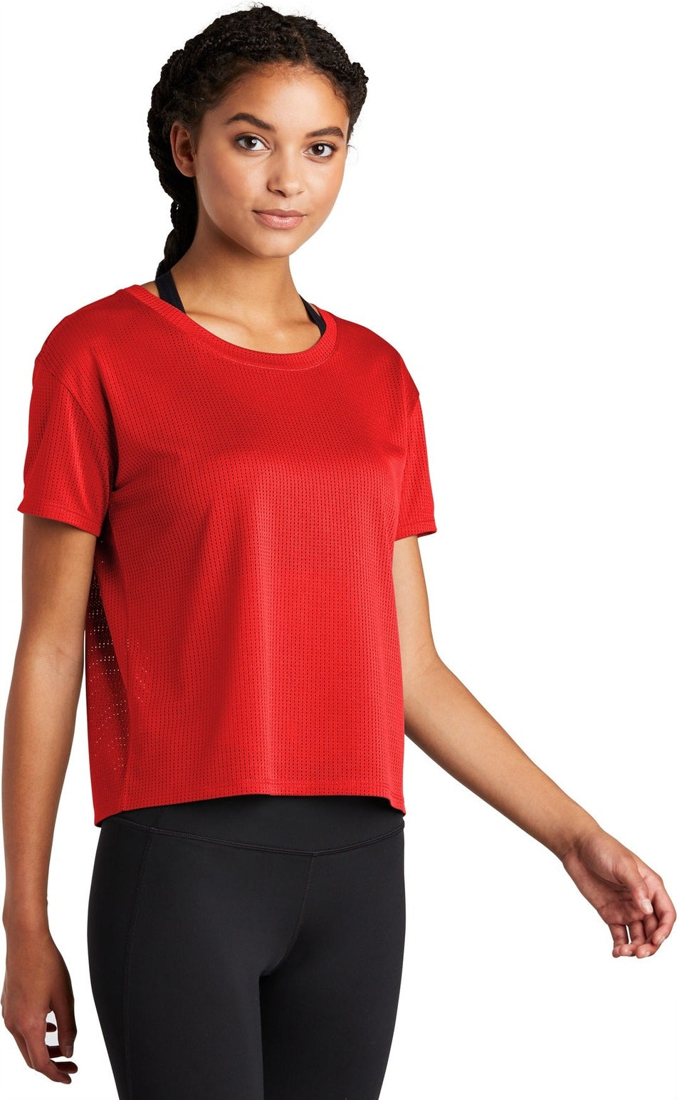 True Red Sport-Tek Women's PosiCharge Draft Crop Tee. LST411