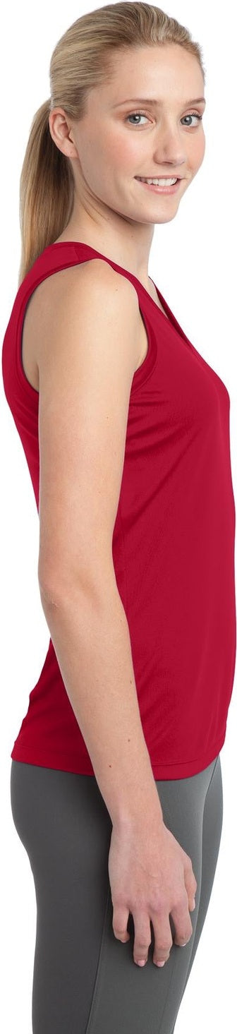 True Red Sport-Tek Women's Sleeveless PosiCharge Competitor V-Neck Tee. LST352