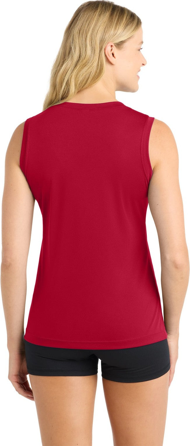 True Red Sport-Tek Women's Sleeveless PosiCharge Competitor V-Neck Tee. LST352