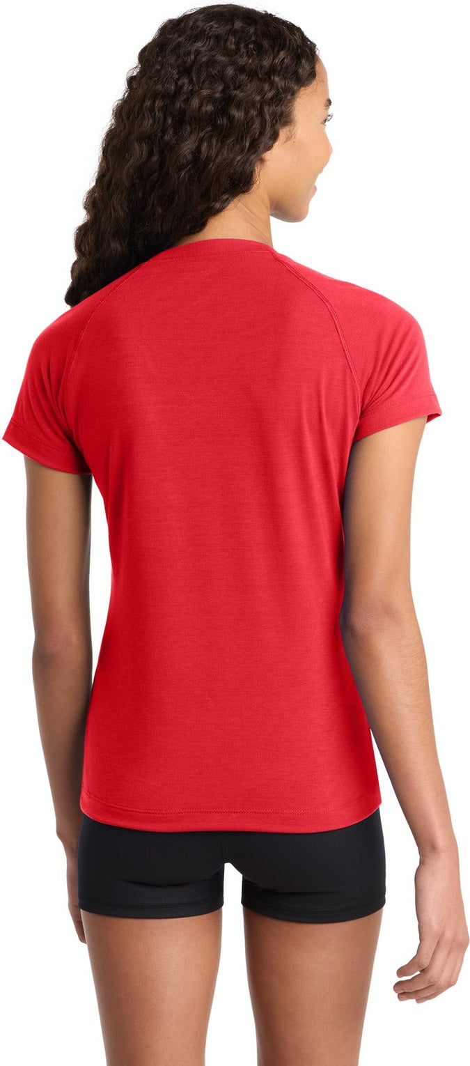 True Red Sport-Tek Women's Ultimate Performance V-Neck. LST700
