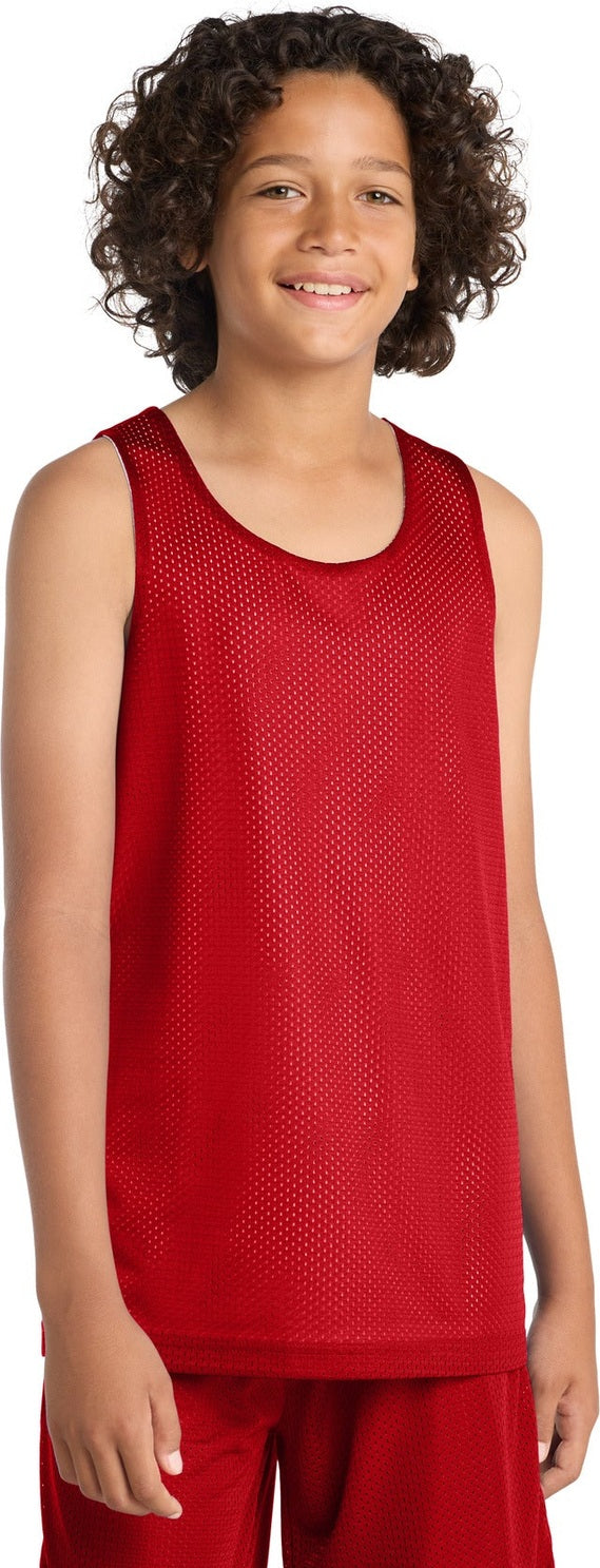 True Red/Wh Sport-Tek Youth PosiCharge Classic Mesh Reversible Tank. YST500