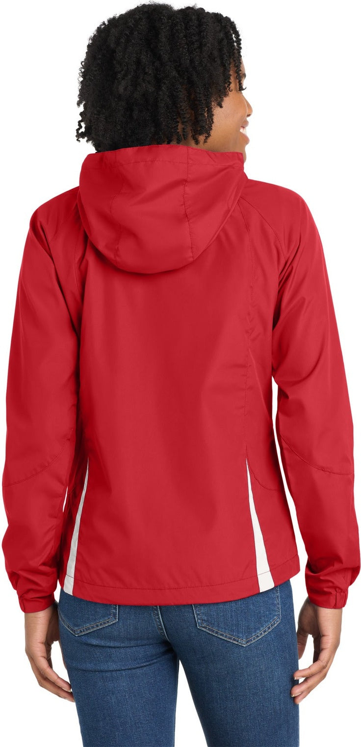 True Red/Wht Sport-Tek Women's Colorblock Hooded Raglan Jacket. LST76