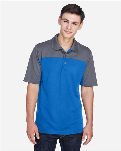 Rear View of True Royal/ Carbon Men's Balance Colorblock Performance Piqué Polo - CE101