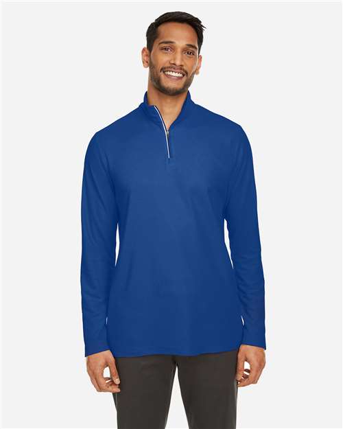 Left View of True Royal Men's Fusion ChromaSoft™ Pique Quarter-Zip Pullover - CE405