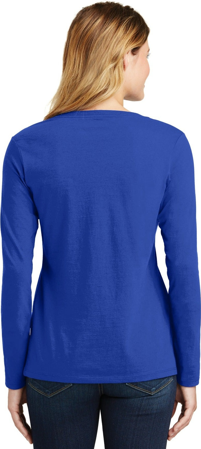 True Royal Port & Co Women's Long Sleeve Fan Favorite V-Neck Tee. LPC450VLS