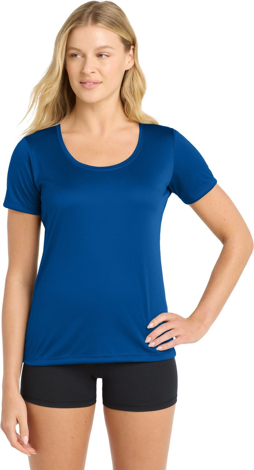 True Royal Sport-Tek Women's Posi-UV Pro Scoop Neck Tee. LST420