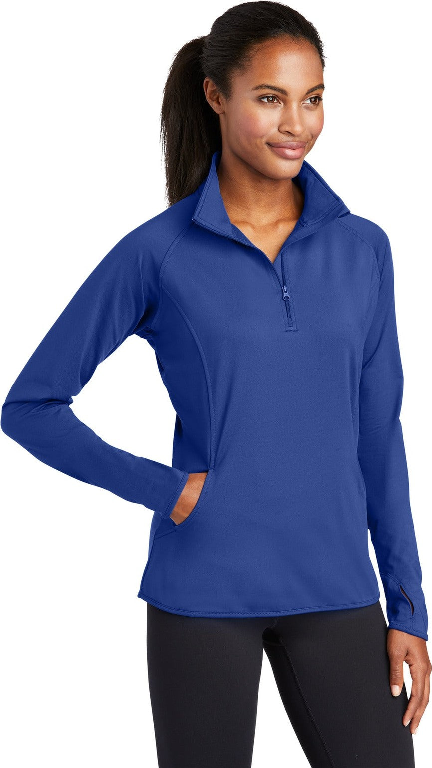 True Royal Sport-Tek Women's Sport-Wick Stretch 1/4-Zip Pullover. LST850