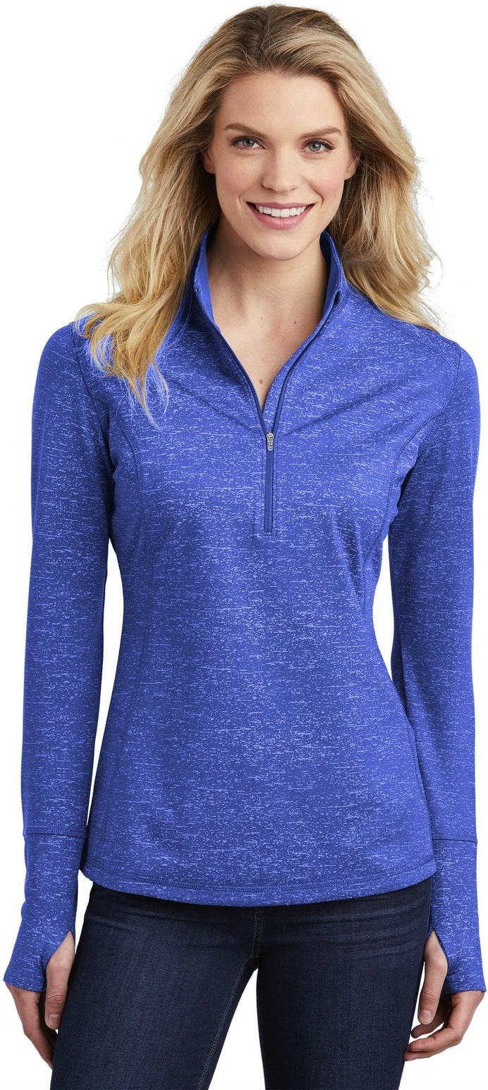 True Royal Sport-Tek Women's Sport-Wick Stretch Reflective Heather 1/2-Zip Pullover. LST855