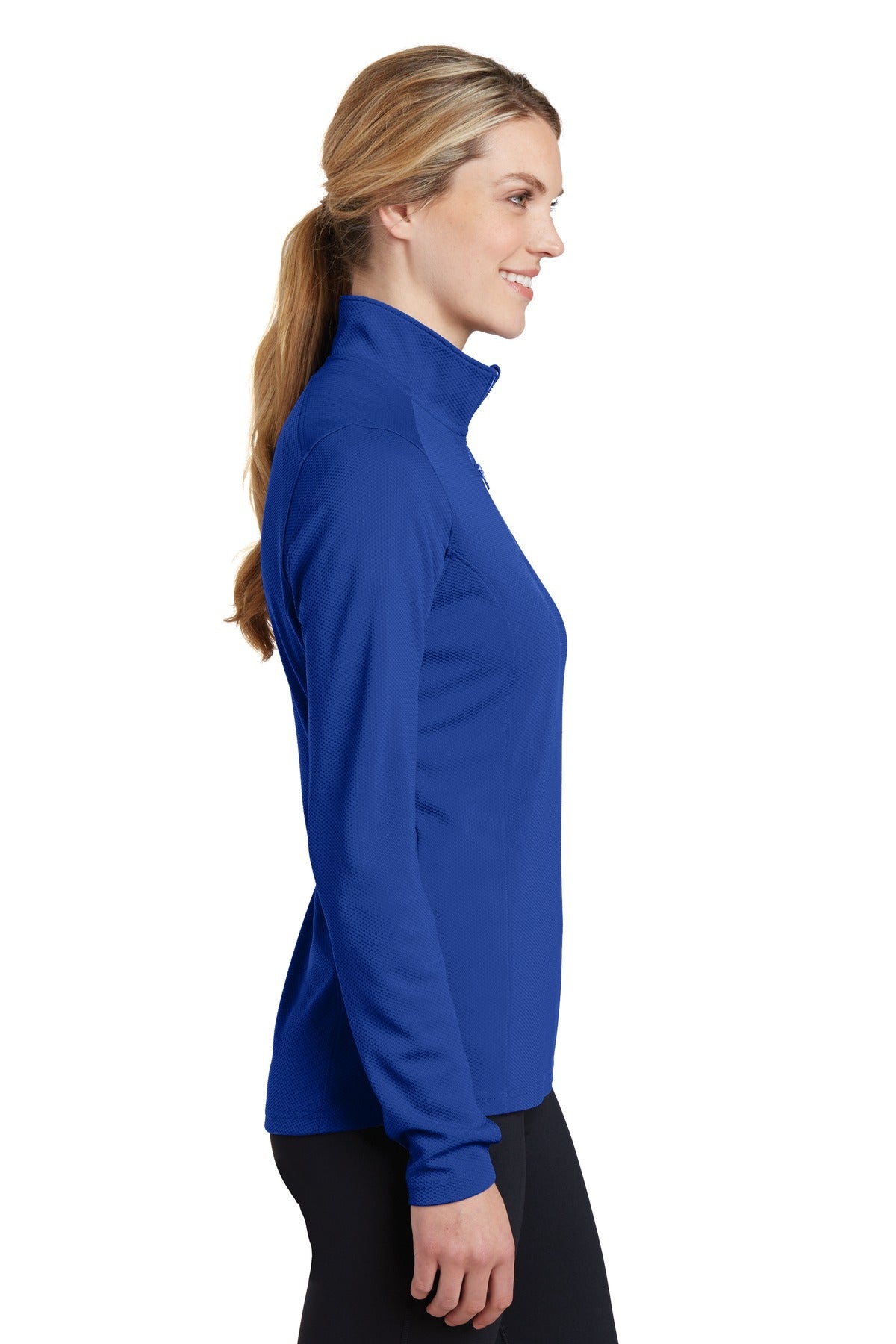 True Royal Sport-Tek Women's Sport-Wick Textured 1/4-Zip Pullover. LST860