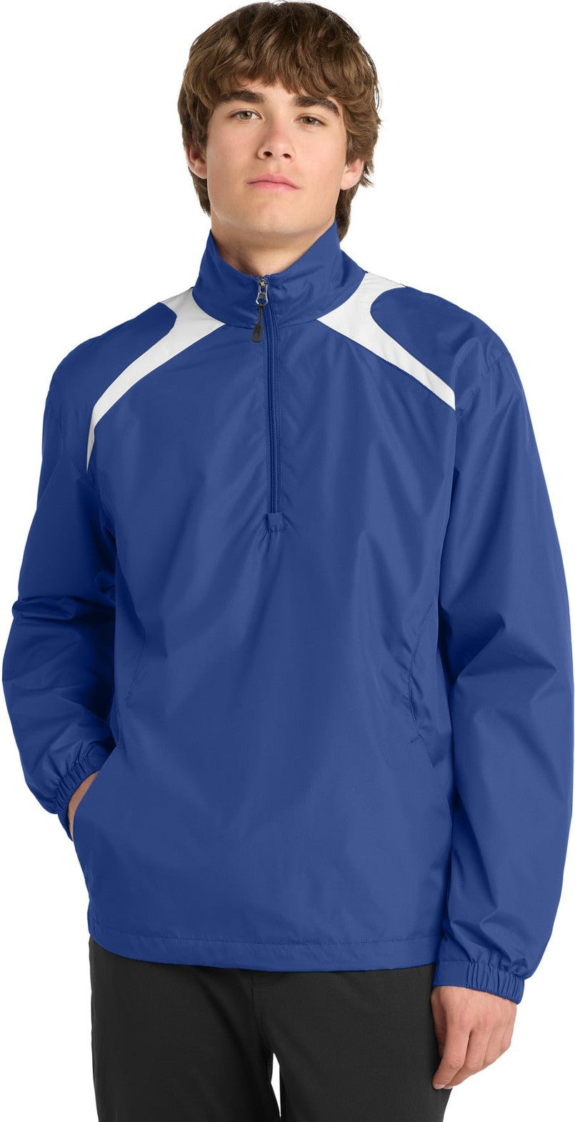 True Royal/Wht Sport-Tek 1/2-Zip Wind Shirt. JST75