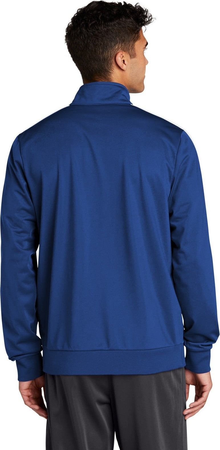 True Royal/Wht Sport-Tek Tricot Sleeve Stripe Track Jacket. JST94