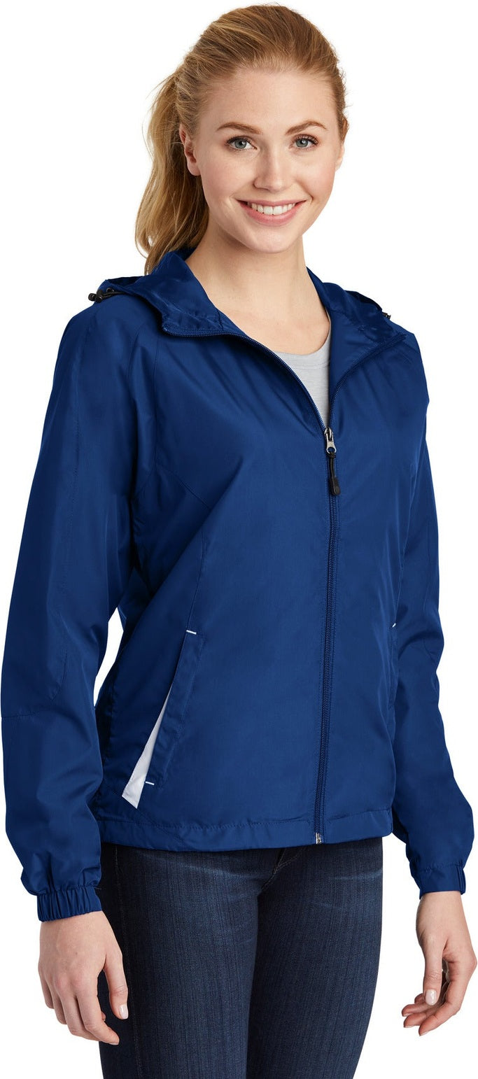 True Royal/Wht Sport-Tek Women's Colorblock Hooded Raglan Jacket. LST76