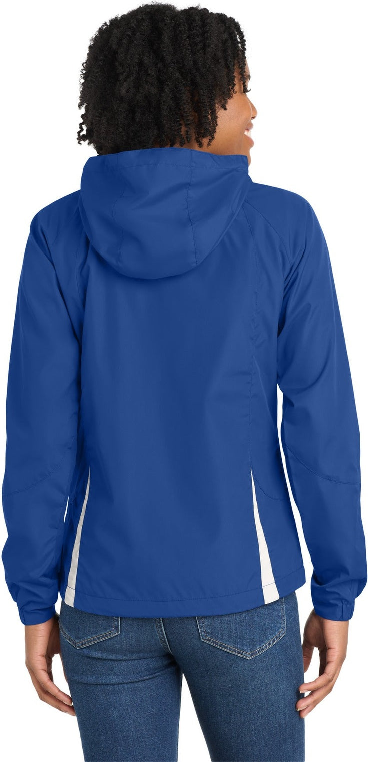 True Royal/Wht Sport-Tek Women's Colorblock Hooded Raglan Jacket. LST76