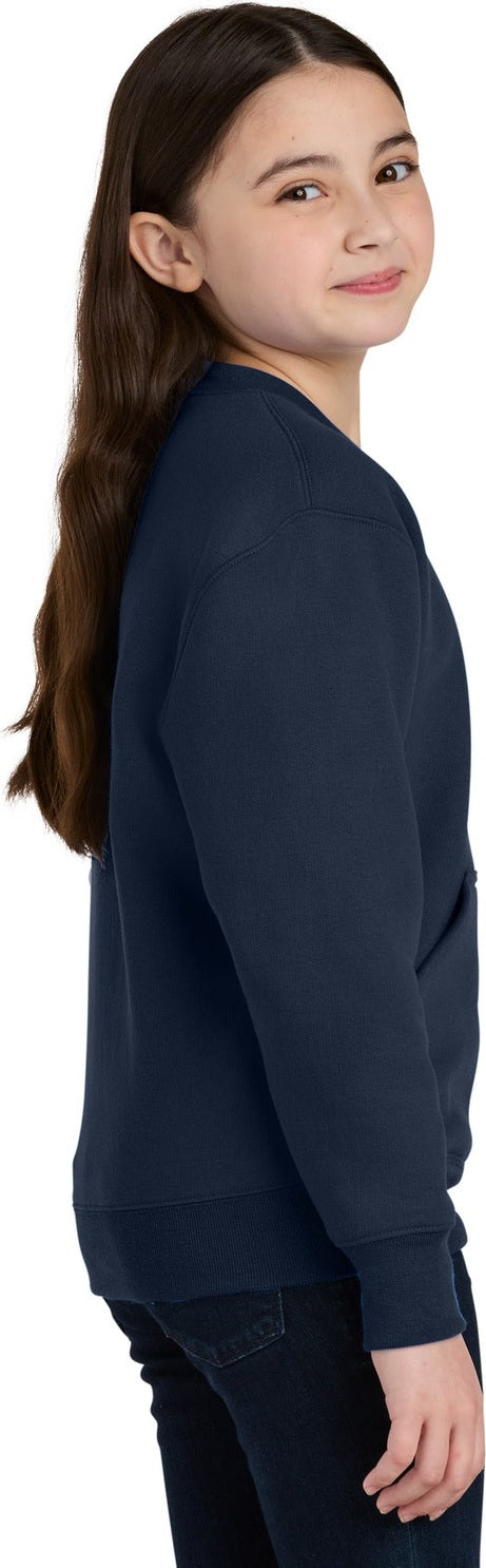 TrueNavy Port & Co Youth Core Fleece Crewneck Pocket Sweatshirt PC78YPKT