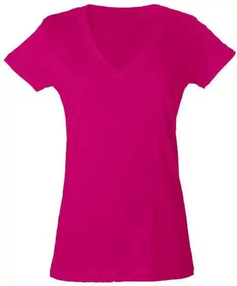 Tultex 214 Women’s Slim Fit Fine Jersey V-neck T-shirt - Fuchsia