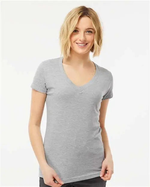 Tultex 214m Women’s Fine Jersey V-neck T-shirt - 214 - Heather Gray