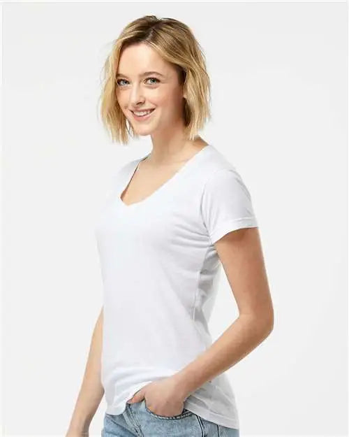 Tultex 214m Women’s Fine Jersey V-neck T-shirt - 214 - White