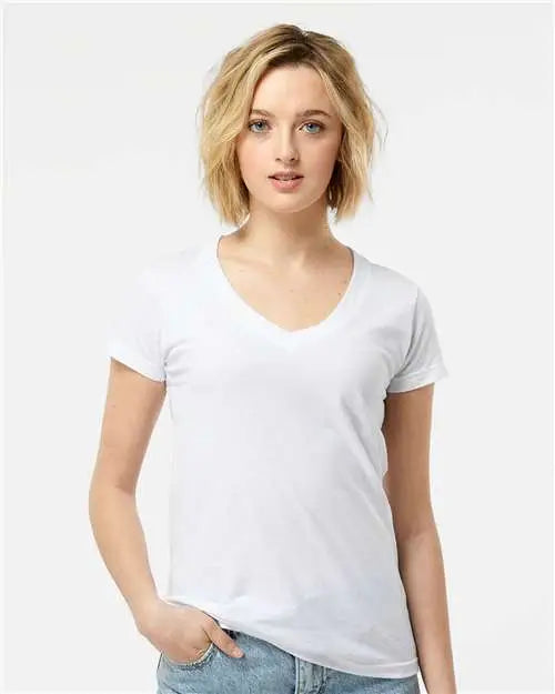 Tultex 214m Women’s Fine Jersey V-neck T-shirt - 214 - White