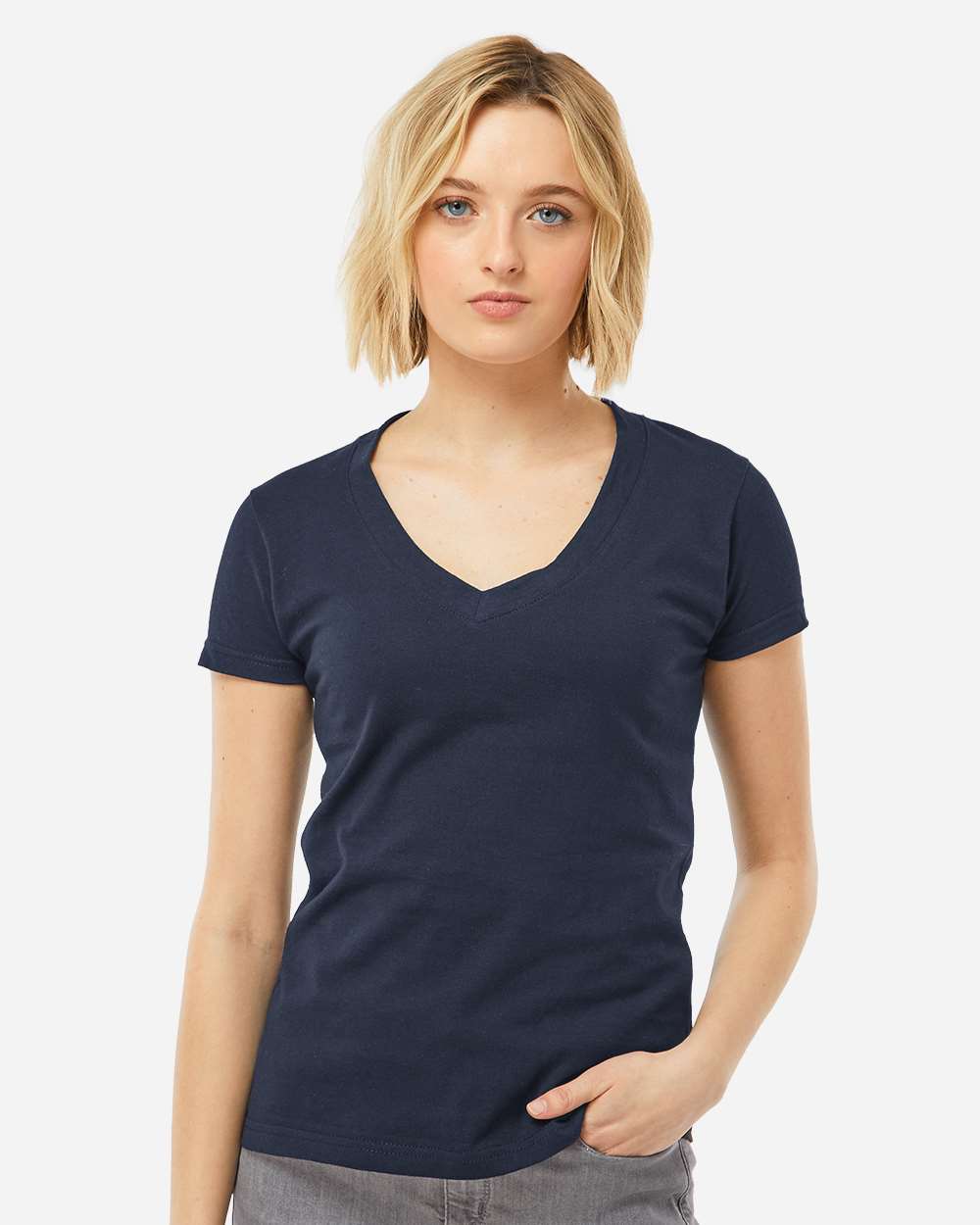 Tultex 214m Women’s Fine Jersey V-neck T-shirt - Navy
