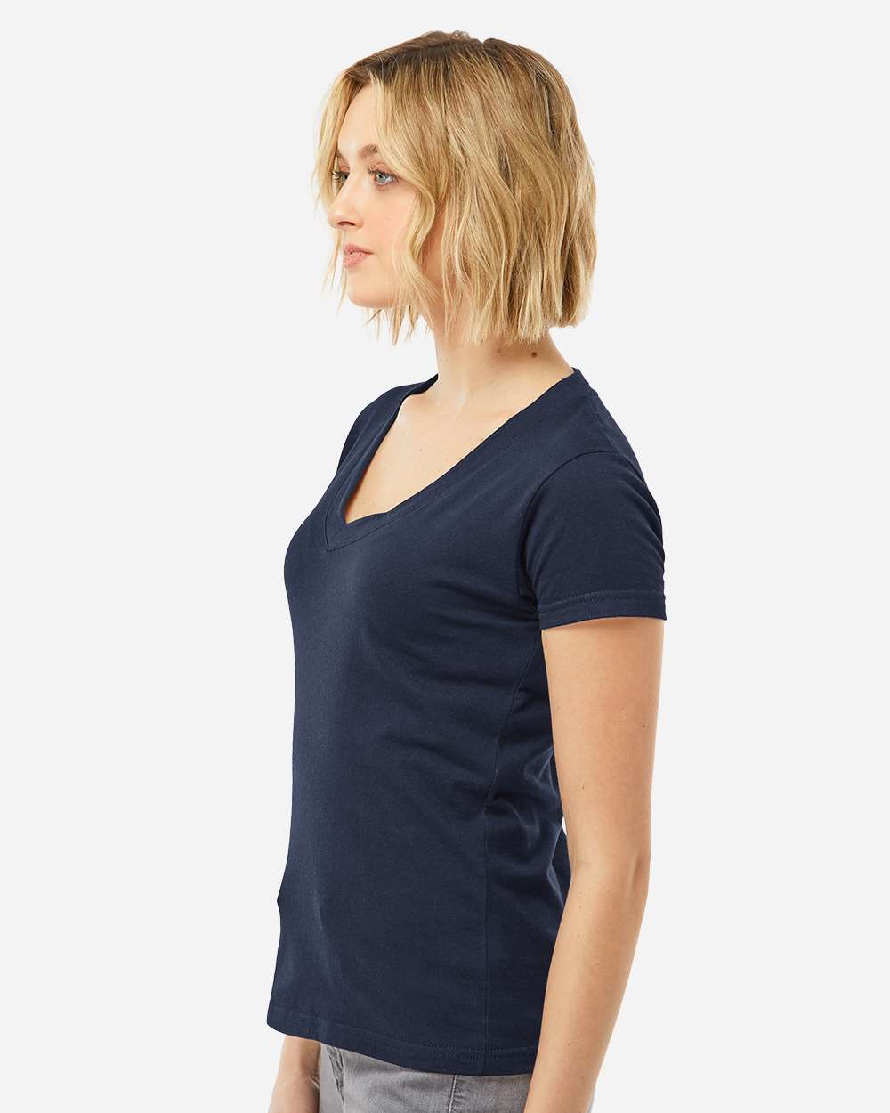 Tultex 214m Women’s Fine Jersey V-neck T-shirt - Navy