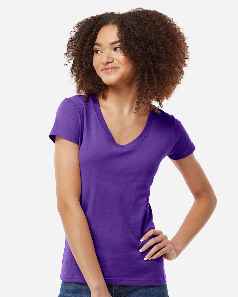Tultex 214m Women’s Fine Jersey V-neck T-shirt - Purple