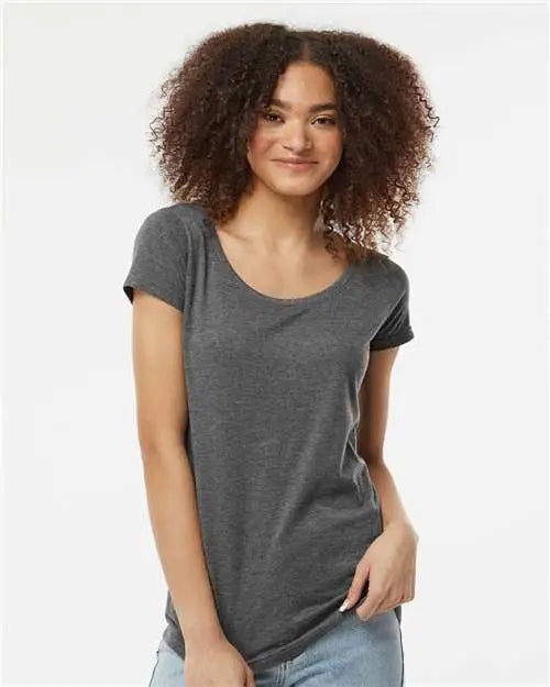 Tultex 243m Women’s Poly-rich Scoop Neck T-shirt - 243 - Heather Charcoal