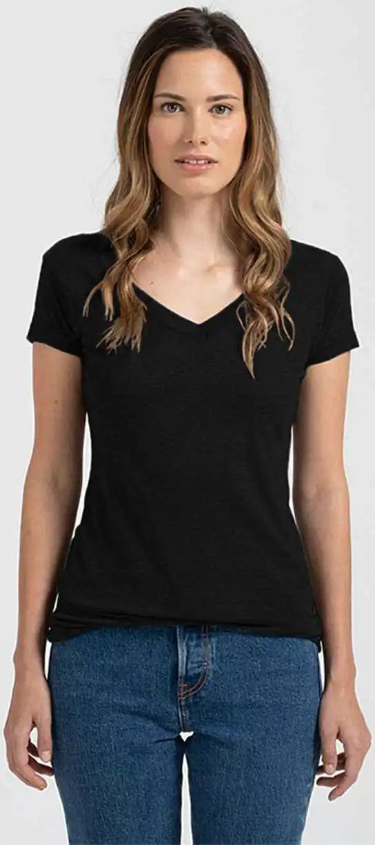 Tultex 244 Women’s Poly Rich v Neck t Shirt Black