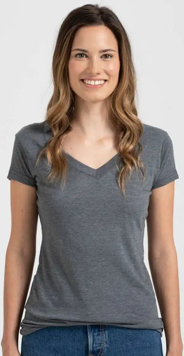 Tultex 244 Women’s Poly-rich V-neck T-shirt - Heather Charcoal