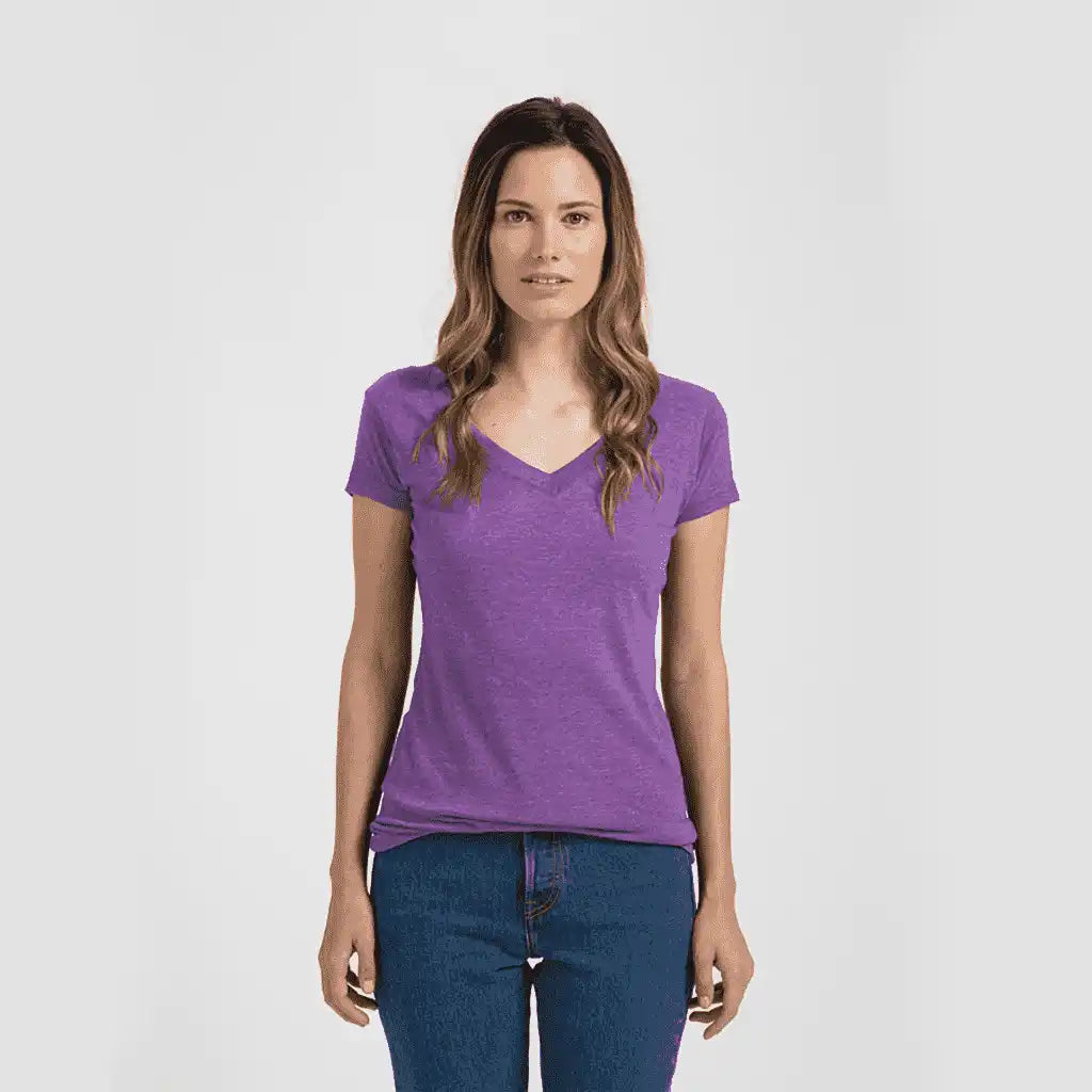 Tultex 244 Women’s Poly Rich v Neck t Shirt Heather Purple
