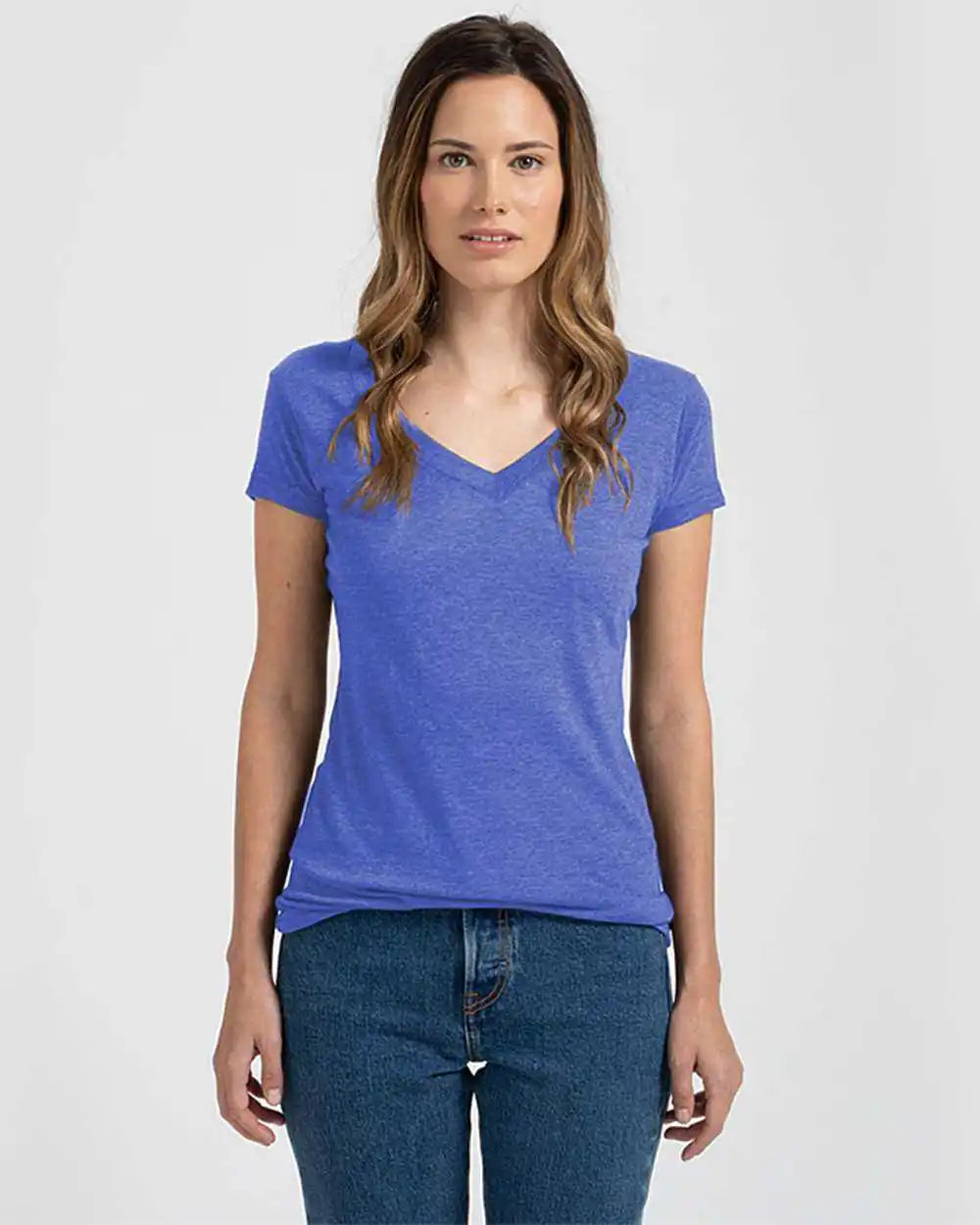 Tultex 244 Women’s Poly-rich V-neck T-shirt - Heather Royal