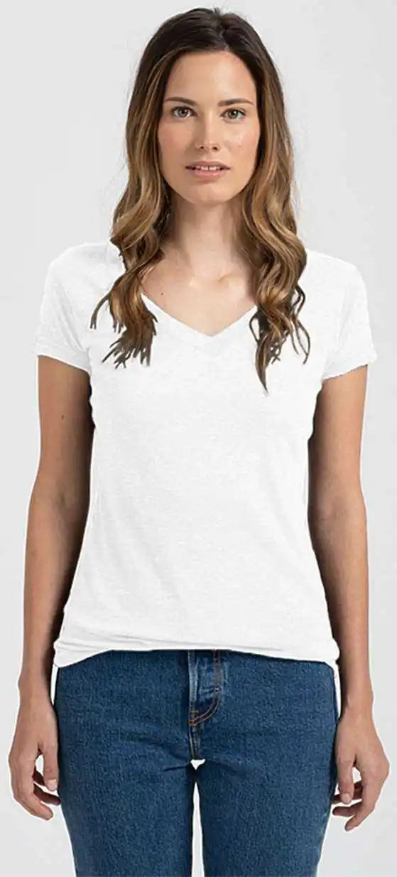 Tultex 244 Women’s Poly Rich v Neck t Shirt White