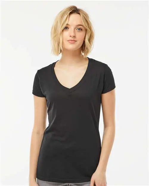 Tultex 244m Women’s Poly-rich V-neck T-shirt - 244 - Black