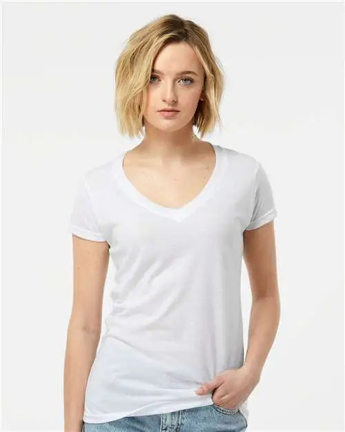 Tultex 244m Women’s Poly-rich V-neck T-shirt - 244 - White