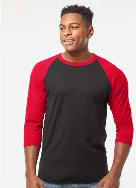 Tultex 245 Fine Jersey Raglan T-shirt - Black Red