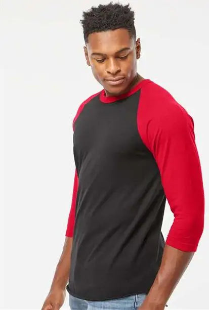 Tultex 245 Fine Jersey Raglan T-shirt - Black Red