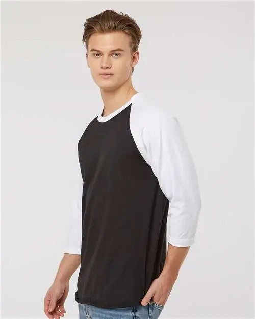 Tultex 245 Fine Jersey Raglan T-shirt - Black White