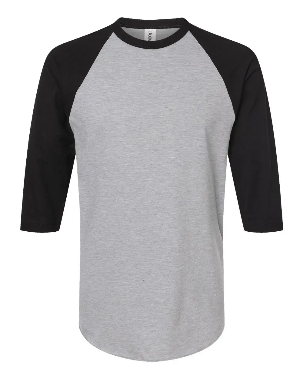 Tultex 245 Fine Jersey Raglan T-shirt - Heather Grey Black - Gray / Xs