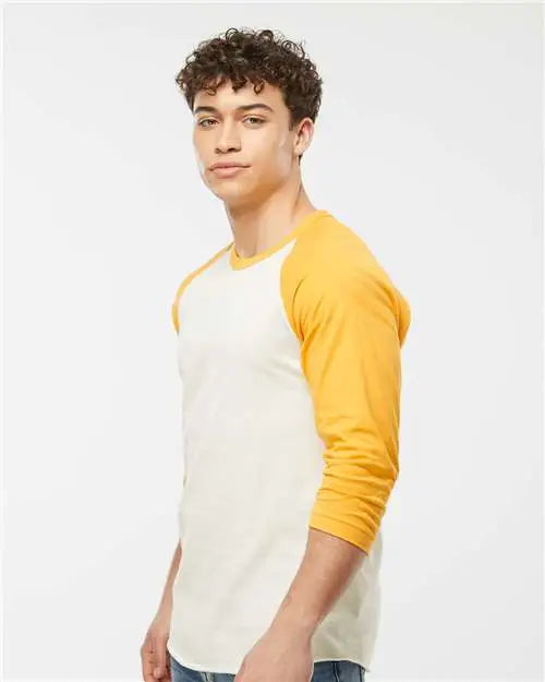 Tultex 245 Fine Jersey Raglan T-shirt - Vintage White Mellow Yellow