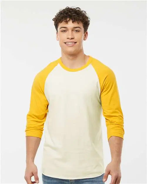 Tultex 245 Fine Jersey Raglan T-shirt - Vintage White Mellow Yellow
