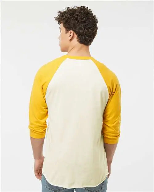 Tultex 245 Fine Jersey Raglan T-shirt - Vintage White Mellow Yellow