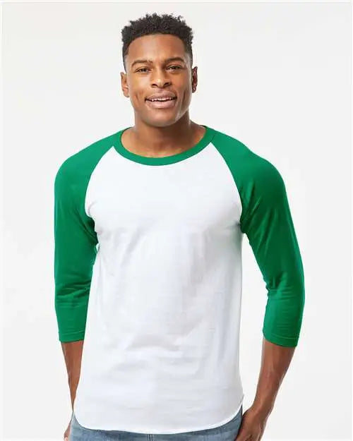 Tultex 245 Fine Jersey Raglan T-shirt - White Kelly