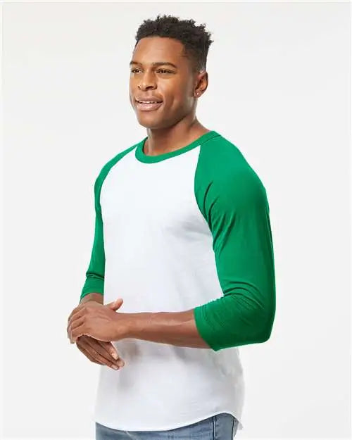 Tultex 245 Fine Jersey Raglan T-shirt - White Kelly